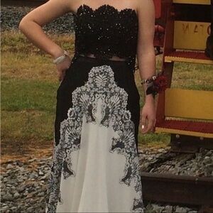 Rachel Allan Strapless Two-Piece Black and White Gown